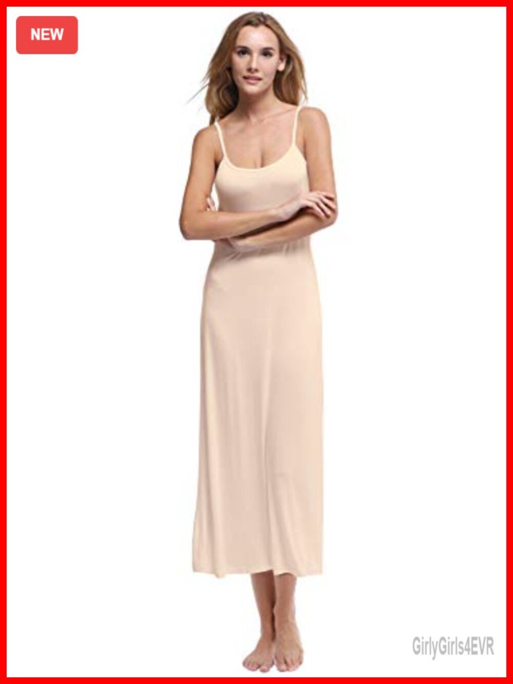 Long Cami Slip Dress Sleeveless Nightgown Stretch Viscose Spandex